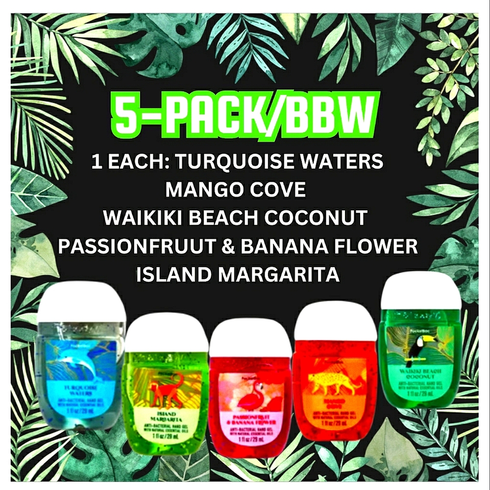 🔥5PK ISLANDS  NEW / BBW POCKETBAC HAND SANITIZERS <#21T>